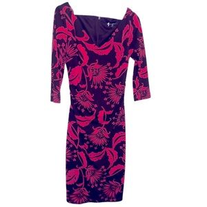 Brown and hot pink above the knee SUPER flattering dress